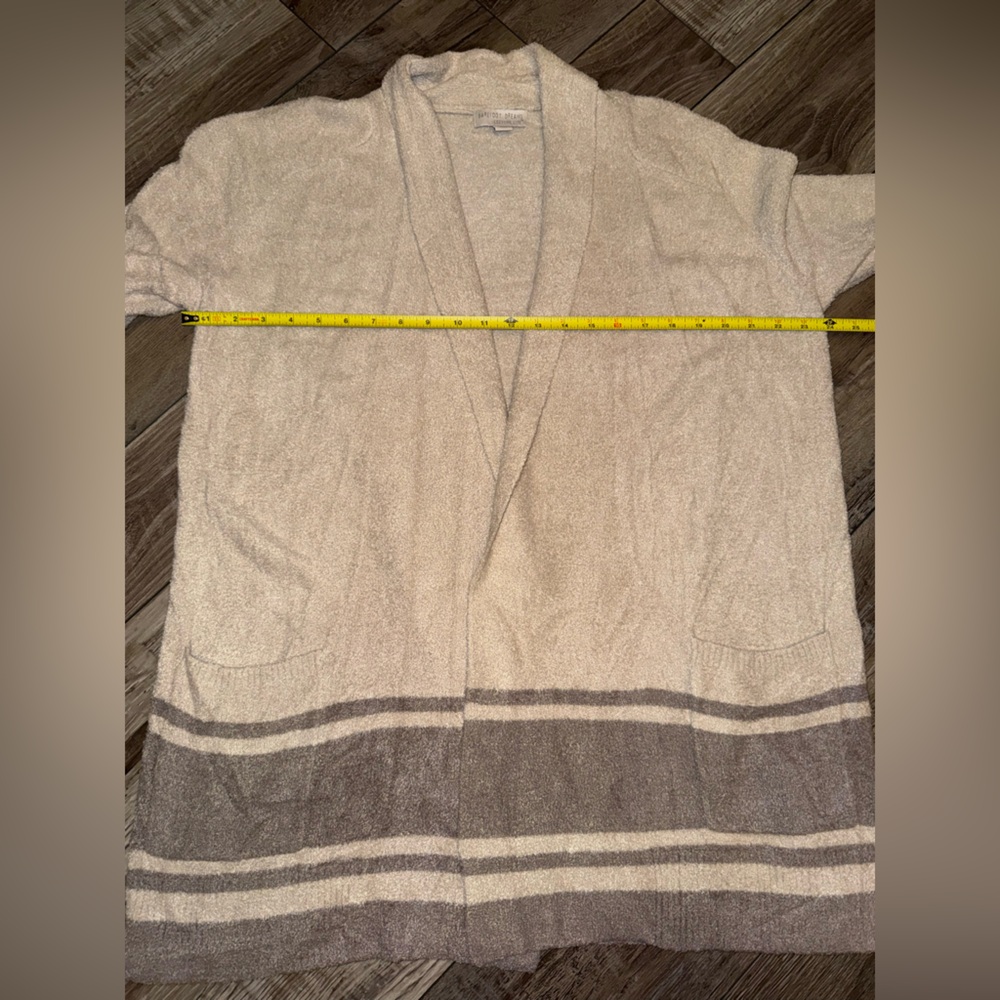 Barefoot Dreams CozyChic Lite Striped Cardigan in the color pearl - Picture 3 of 5